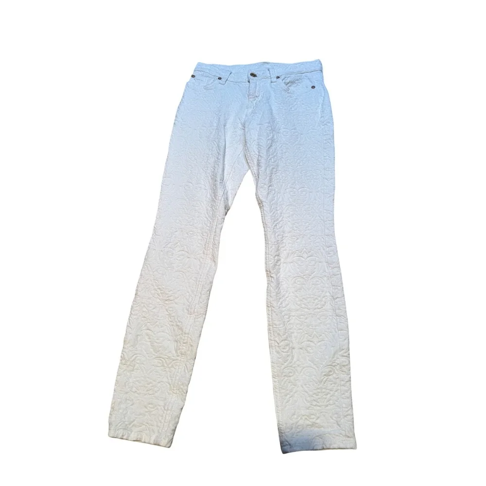 7 For All Mankind‎ White Embossed Skinny Jeans Women's Size 23 Textured Stretch